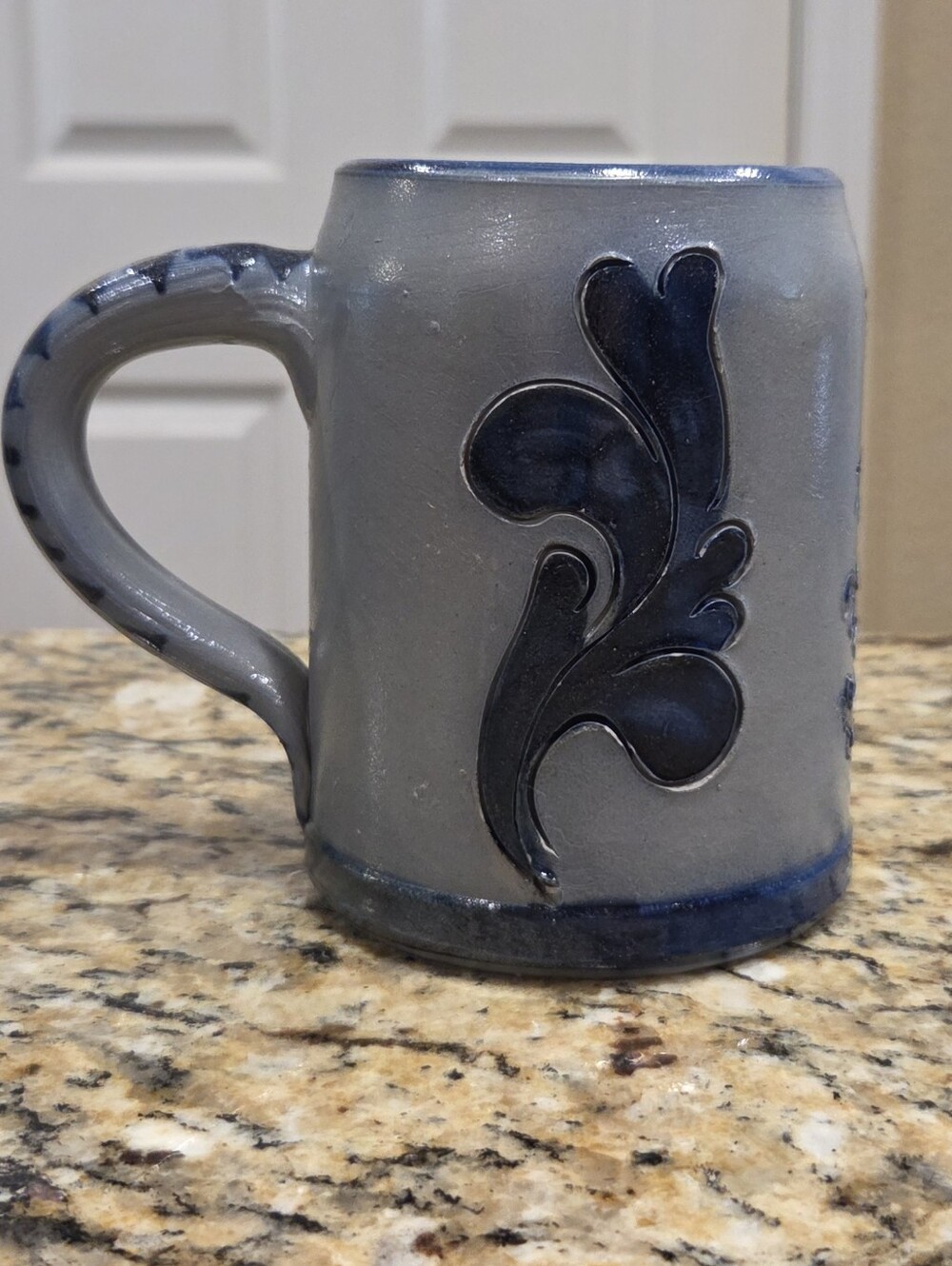 West Germany Stoneware Beer Mug Stein Cobalt Blue Rampant Lion Salt-Glazed Vtg